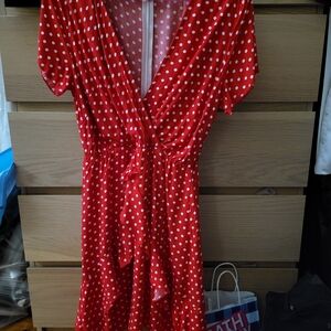 Red Polka Dot Wrap Midi Dress